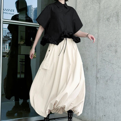 Load image into Gallery viewer, High Elastic Waist Apricot Drawstring Casual Bud Half-body Skirt Women Fashion Tide New Spring Autumn 2025 1DJ0634
