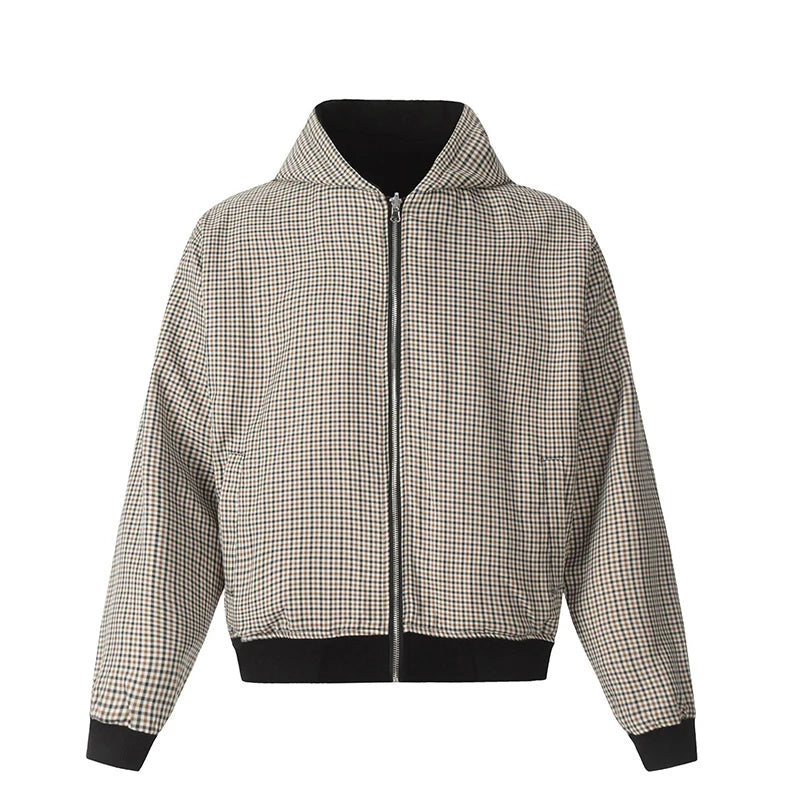 Men's Sweatshirts New Korean Style Doublesided Plaid Cardigan Hooded Trendy Zipper Design Male Causal Clothing 9W1890