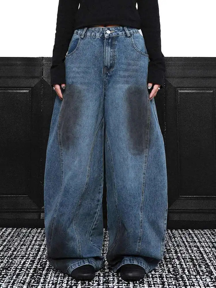 High Waist Blue Denim Vintage Shaped Long Wide Leg Jeans New Women Trousers Fashion Tide Spring Autumn 2025 1DH9388