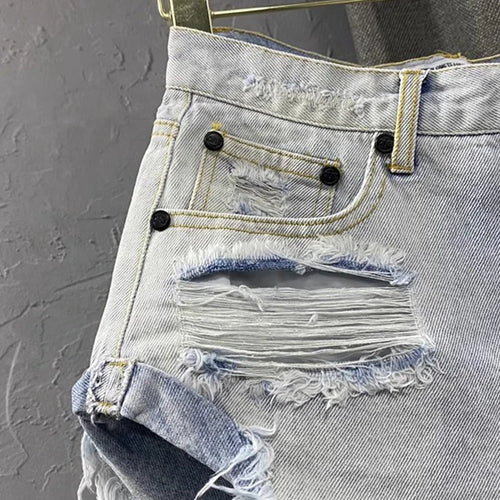 Load image into Gallery viewer, Hole Hollow Out Denim Shorts For Women High Waist Patchwork TASSEL Sexy Short Pants Female Fashion Clothing
