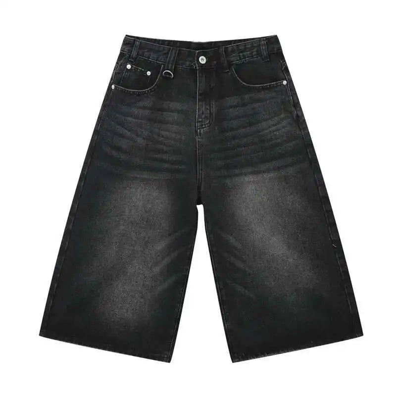 Vintage Men's Short Jeans Summer Loose Male Wide Leg Knee Length Denim Shorts New Washed Fashion Men  Bottoms 9A8825