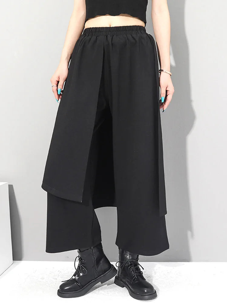High Elastic Waist Black Irregular Long Wide Leg Trousers New Loose Fit Pants Women Fashion Tide Spring Autumn 2025 1Z289
