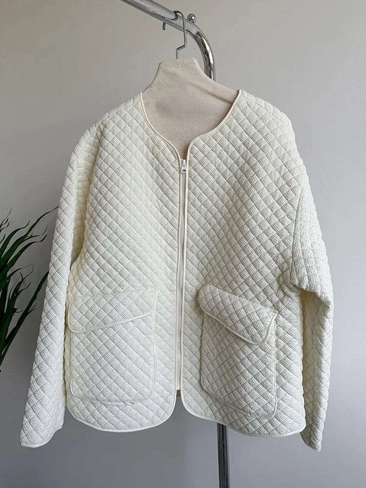 Beige Pocket Warm Big Size Cotton-padded Coat Long Sleeve Fit Women Parkas Fashion Tide New Autumn Winter 2025 1DH1754