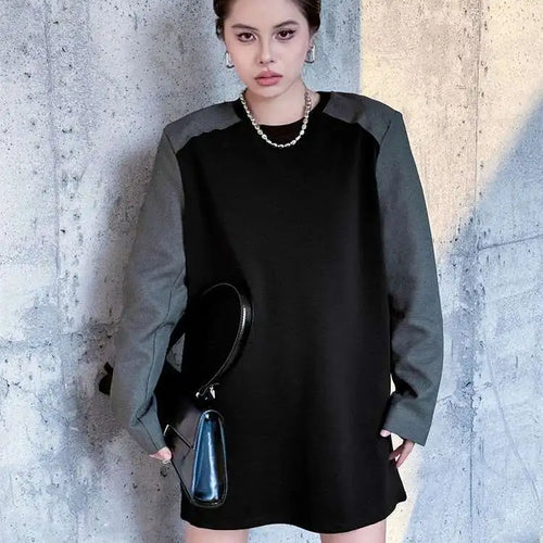 Load image into Gallery viewer, Women Black Color-block Blazer Fabric Elegant Mini Dress New Round Neck Long Sleeve Fashion Spring Autumn 2025 1DH9822
