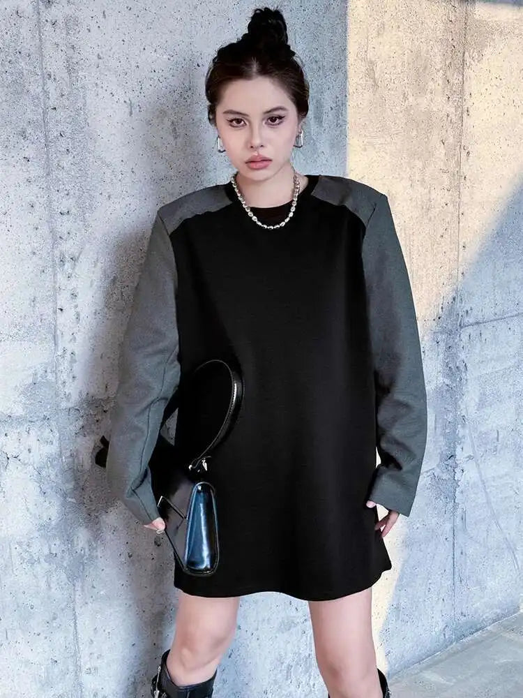 Women Black Color-block Blazer Fabric Elegant Mini Dress New Round Neck Long Sleeve Fashion Spring Autumn 2025 1DH9822