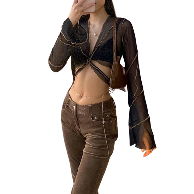 Fairy Grunge Shirt Basic Mesh Print Top Women E Girl Gothic Punk Style T-shirts Tees Clothes Street Tops Womens Clothing