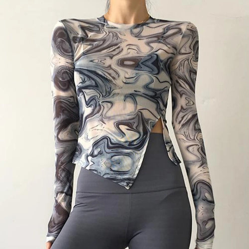 Load image into Gallery viewer, Fairy Grunge Shirt Basic Mesh Print Top Women E Girl Gothic Punk Style T-shirts Tees Clothes Street Tops Womens Clothing
