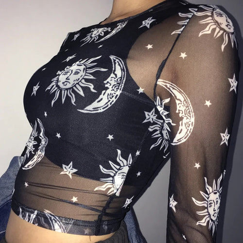 Load image into Gallery viewer, Fairy Grunge Shirt Basic Mesh Print Top Women E Girl Gothic Punk Style T-shirts Tees Clothes Street Tops Womens Clothing
