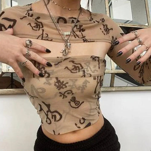 Load image into Gallery viewer, Fairy Grunge Shirt Basic Mesh Print Top Women E Girl Gothic Punk Style T-shirts Tees Clothes Street Tops Womens Clothing
