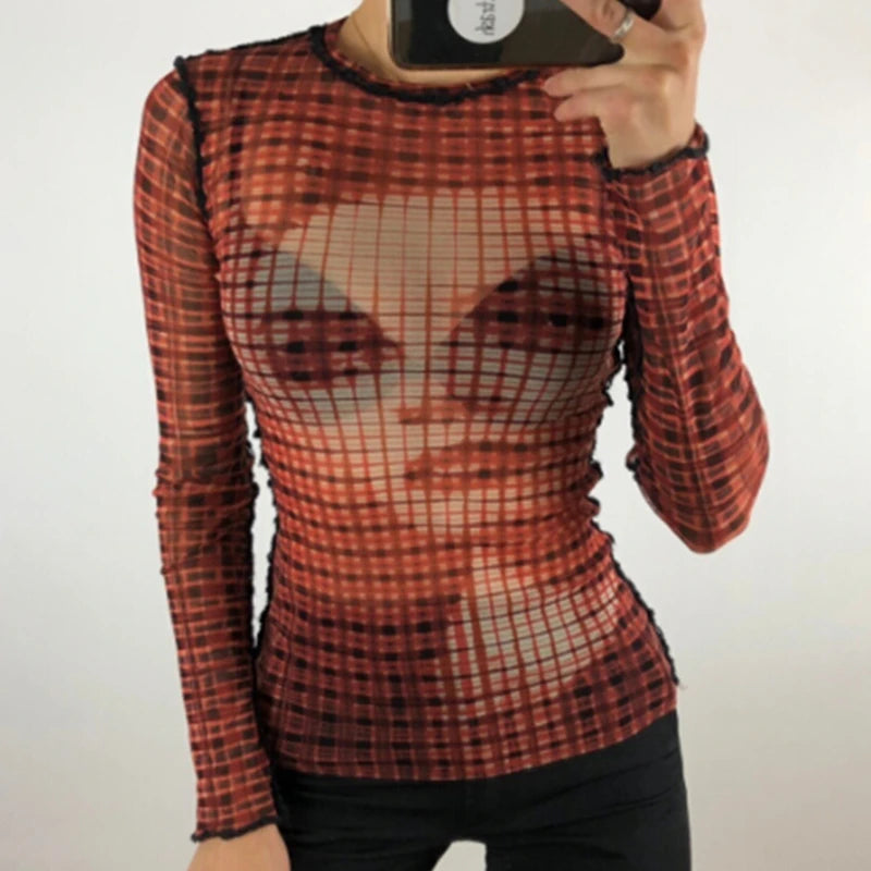 Fairy Grunge Shirt Basic Mesh Print Top Women E Girl Gothic Punk Style T-shirts Tees Clothes Street Tops Womens Clothing