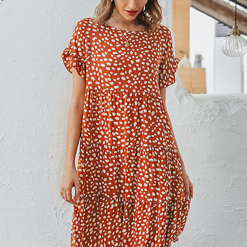 Load image into Gallery viewer, Sexy Polka Dot Casual O-neck Loose Leopard Print Summer Casual Short Sleeve Ruffle Dress
