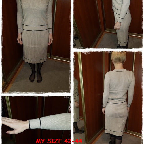 Load image into Gallery viewer, Elegant Two Piece Knitted V-neck Pleated Sweater Loose Office Dress
