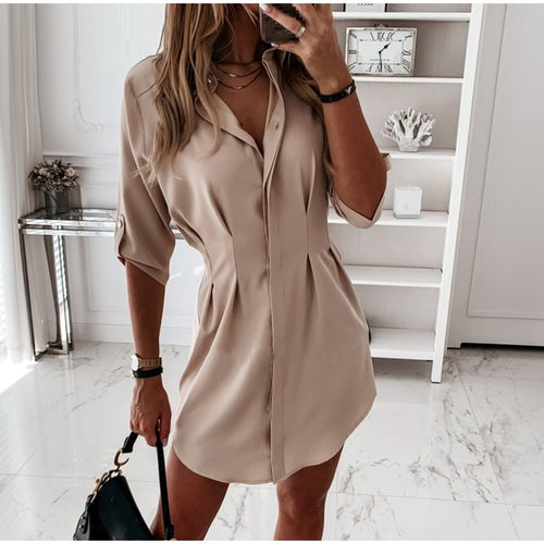Load image into Gallery viewer, Elegant Solid Short Collar Waist Down Vintage Summer Casual Dress
