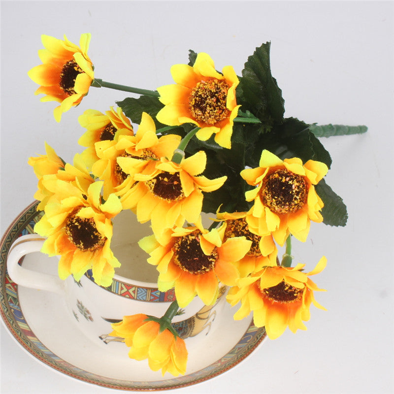 Silk Decorative Sunflower Bouquet-home accent-wanahavit-14 heads samll-wanahavit