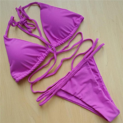 Load image into Gallery viewer, Sexy Braided Strap Brazilian Bikini-women fitness-wanahavit-Purple-L-wanahavit
