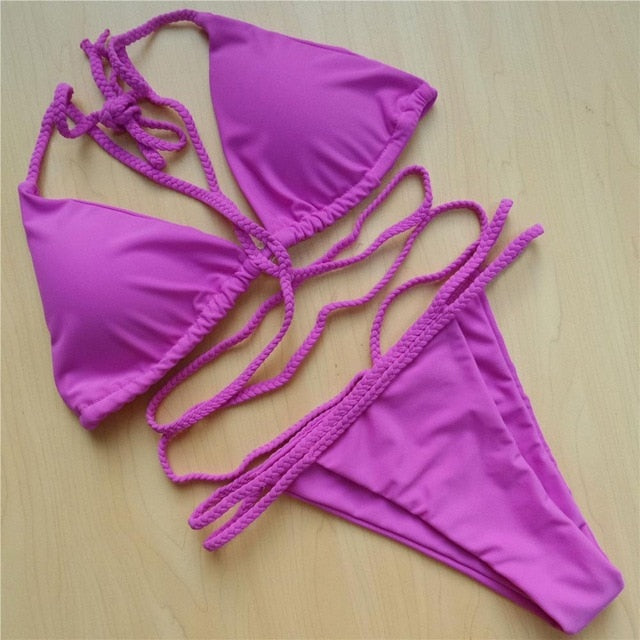 Sexy Braided Strap Brazilian Bikini-women fitness-wanahavit-Purple-L-wanahavit
