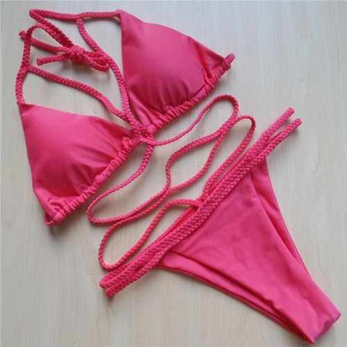 Load image into Gallery viewer, Sexy Braided Strap Brazilian Bikini-women fitness-wanahavit-Red-L-wanahavit

