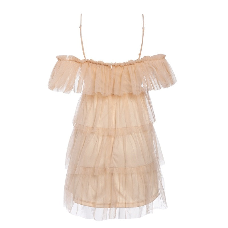 Sexy Straps Off Shoulder Mini Ruffles Multi-layer Lace Cake Party Club Mesh Dress