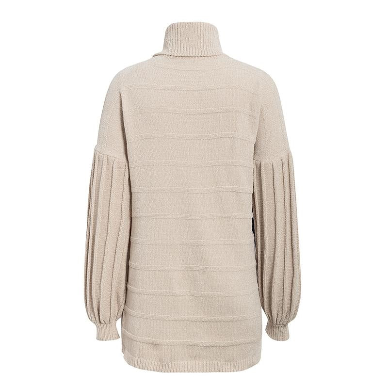 Turtleneck Knitted Sweater Winter Casual Lantern Sleeve Elegant Soft Party Dress