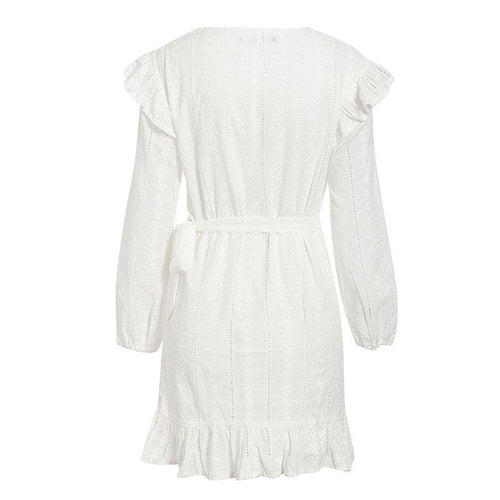 Load image into Gallery viewer, Elegant Cotton Puff Sleeve Ruffle Straight Mini Casual Autumn Winter Office Party Dress
