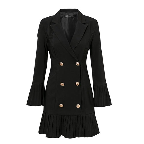 Load image into Gallery viewer, Ruffled Double Breasted Office Casual Blazer Autumn Winter Slim Suit Dress
