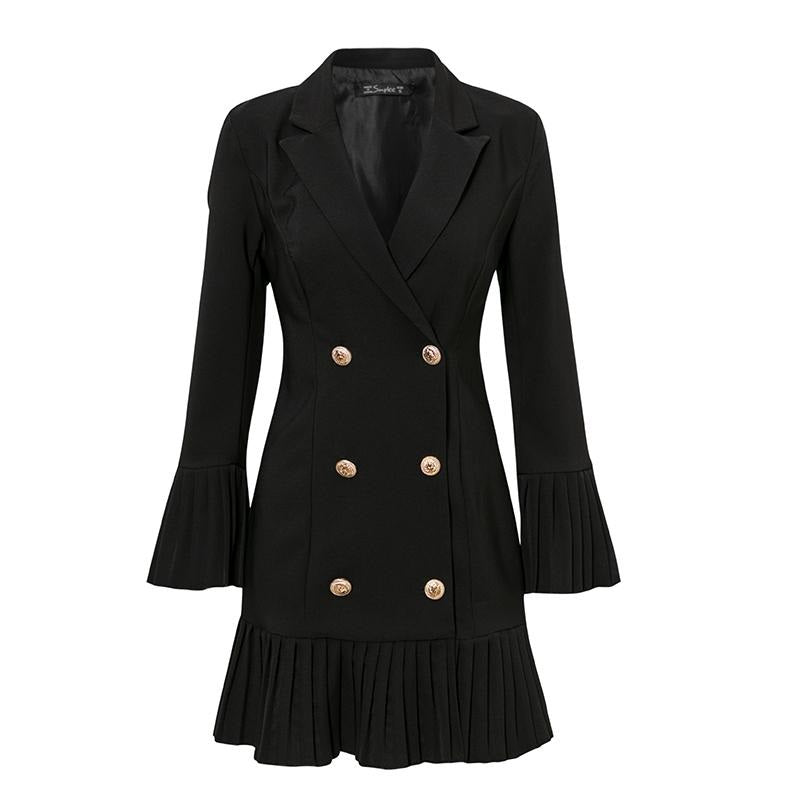 Ruffled Double Breasted Office Casual Blazer Autumn Winter Slim Suit Dress