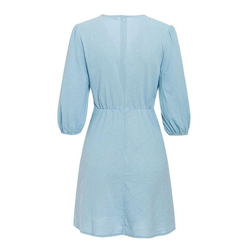 Load image into Gallery viewer, Casual V-neck Elegant Button Sash Belt Cotton Long Sleeve Vintage Mini Dress
