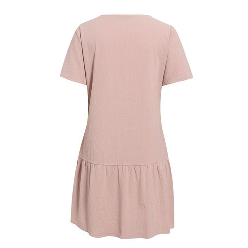 Load image into Gallery viewer, Casual Solid Summer V-neck Asymmetrical Buttons Cotton Party Short Sleeve Office Dress
