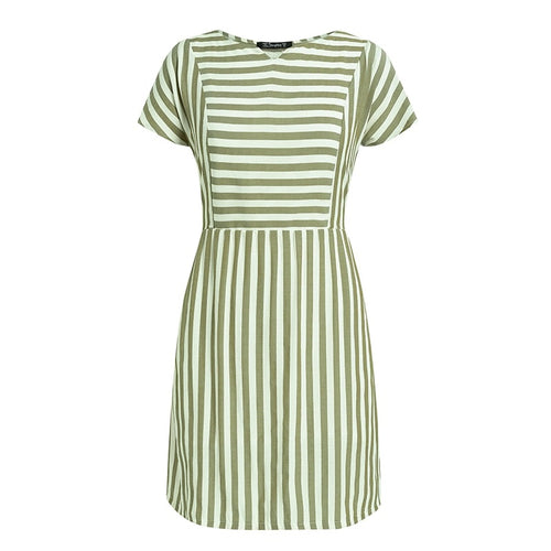 Load image into Gallery viewer, Striped Casual Buttons Strap Short Sleeve Summer O-neck A-line Holiday Dress
