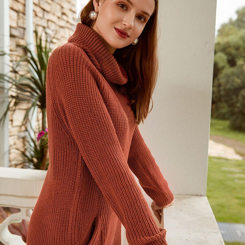 Load image into Gallery viewer, Turtleneck Knitted Sweater Casual Loose Long Sweater Pullover Winter Oversize Pull Knit Dress
