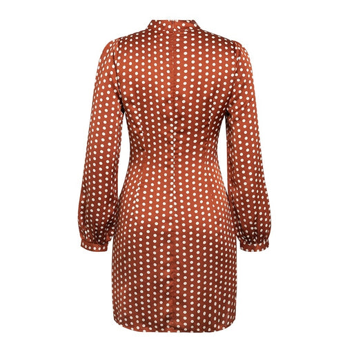 Load image into Gallery viewer, Elegant Round Neck Polka Dot Lantern Solid Holiday Autumn Chic Long Sleeve Party Midi Dress
