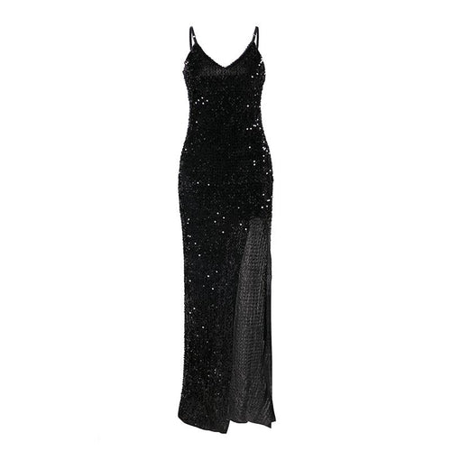 Load image into Gallery viewer, Sexy V-neck Sequined Long Spaghetti Strap Split Plus Size Elegant Bodycon Party Dress
