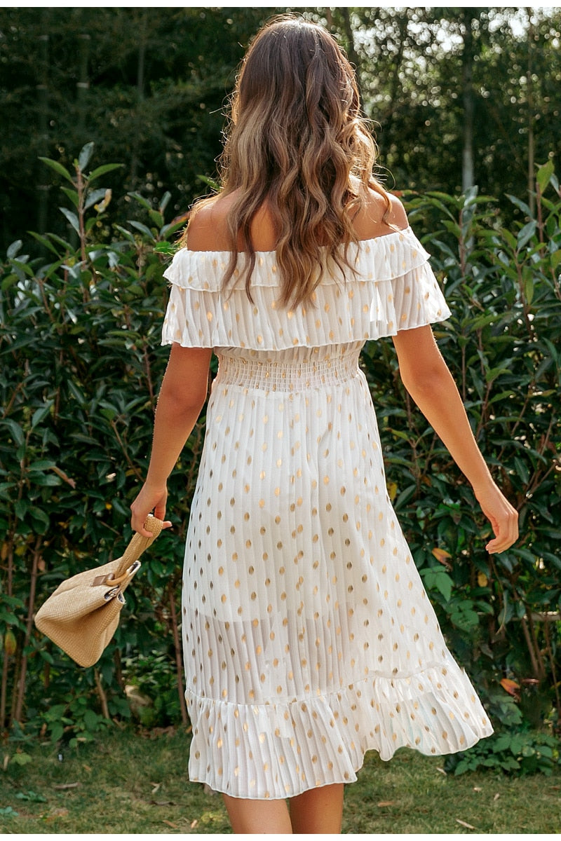 Sexy Off Shoulder Long Maxi Elegant Vintage Dot White Party Spring Summer Holiday Style Dress