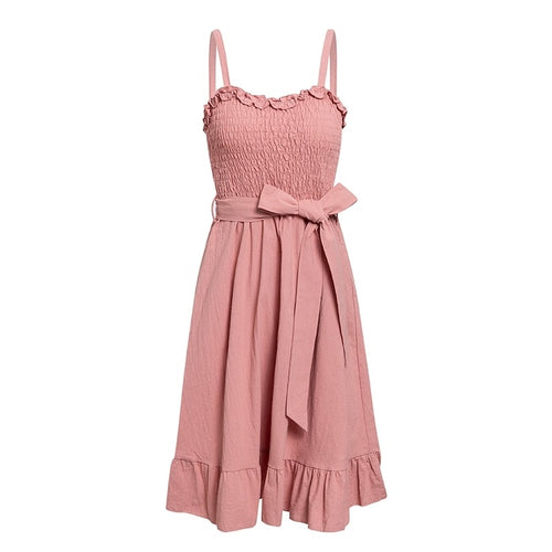 Load image into Gallery viewer, Sleeveless Ruffle Elegant Ruched Sashes Bow Cotton Summer Midi Sexy Solid Dress
