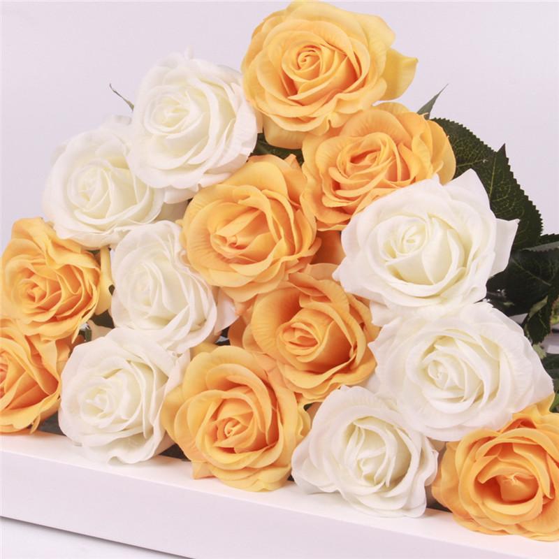 15pcs Realistic Artificial Rose Bouquet-home accent-wanahavit-dark yellowe white-wanahavit