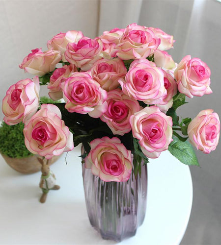 15pcs Realistic Artificial Rose Bouquet-home accent-wanahavit-white pink A-wanahavit