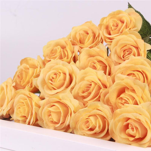 Load image into Gallery viewer, 15pcs Realistic Artificial Rose Bouquet-home accent-wanahavit-dark yellow-wanahavit
