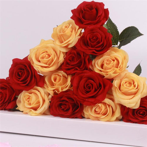 Load image into Gallery viewer, 15pcs Realistic Artificial Rose Bouquet-home accent-wanahavit-red dark yellow-wanahavit
