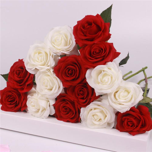 Load image into Gallery viewer, 15pcs Realistic Artificial Rose Bouquet-home accent-wanahavit-red white-wanahavit
