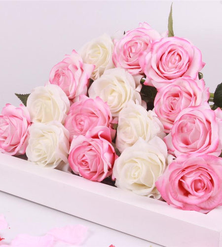 15pcs Realistic Artificial Rose Bouquet-home accent-wanahavit-white pink A-wanahavit