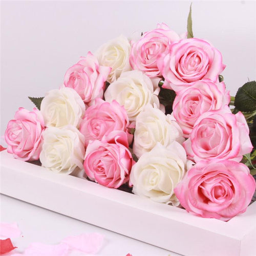 Load image into Gallery viewer, 15pcs Realistic Artificial Rose Bouquet-home accent-wanahavit-white pink A-wanahavit
