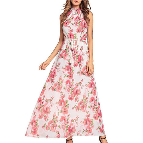 Load image into Gallery viewer, Floral Print Long Chiffon Summer Dress-women-wanahavit-Apricot-S-wanahavit
