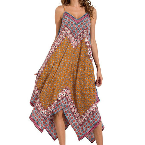 Load image into Gallery viewer, Tribal Print Asymmetrical Long Dress-women-wanahavit-Print-One Size-wanahavit
