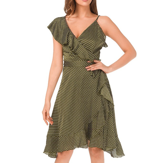 Asymmetrical Ruffle Dotted Dress-women-wanahavit-Dot-L-wanahavit