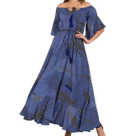 Off Shoulder Maxi Ruffle Long Dress-women-wanahavit-Print-L-wanahavit