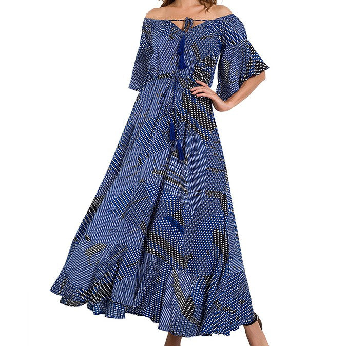 Off Shoulder Maxi Ruffle Long Dress-women-wanahavit-Print-S-wanahavit