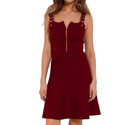 Sleeveless Autumn Zippered Dress-women-wanahavit-Red-One Size-wanahavit