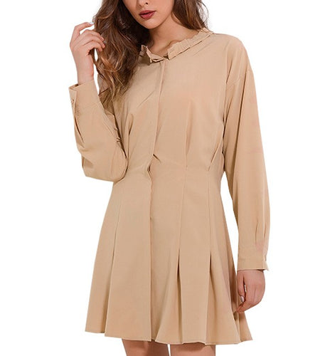 Casual Chiffon Pleated Dress-women-wanahavit-Khaki-S-wanahavit