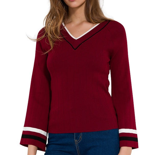 Load image into Gallery viewer, Flare Long Sleeve Striped Knitted Sweater-women-wanahavit-Black-One Size-wanahavit
