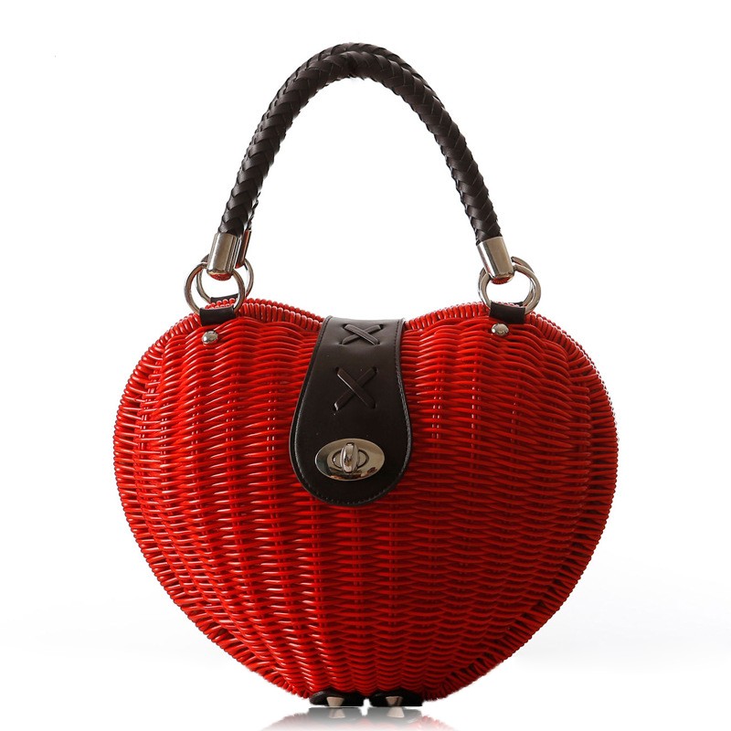 Designer Heart Shape Luxury Handmade Rattan Handbag-women-wanahavit-Red-wanahavit